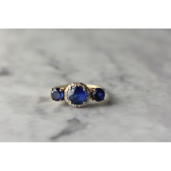 10K YELLOW GOLD LONDON BLUE TOPAZ & DIAMONDS RING SIZE 6.5