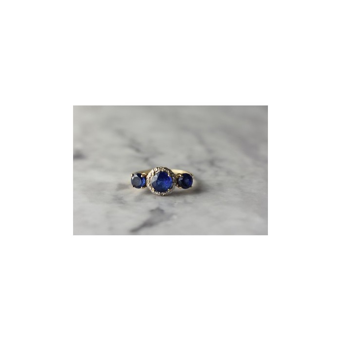 10K YELLOW GOLD LONDON BLUE TOPAZ & DIAMONDS RING SIZE 6.5