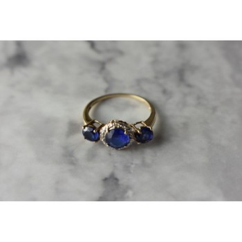 10K YELLOW GOLD LONDON BLUE TOPAZ & DIAMONDS RING SIZE 6.5