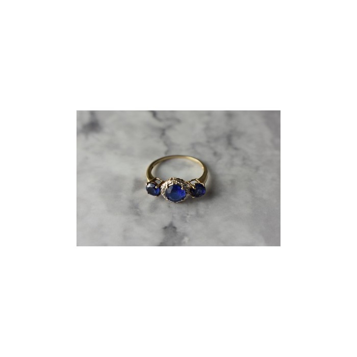 10K YELLOW GOLD LONDON BLUE TOPAZ & DIAMONDS RING SIZE 6.5