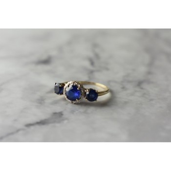 10K YELLOW GOLD LONDON BLUE TOPAZ & DIAMONDS RING SIZE 6.5