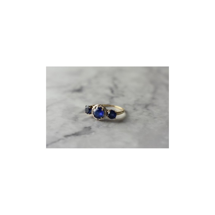 10K YELLOW GOLD LONDON BLUE TOPAZ & DIAMONDS RING SIZE 6.5