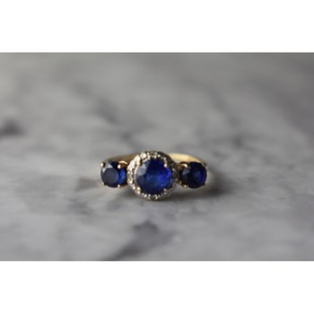 10K YELLOW GOLD LONDON BLUE TOPAZ & DIAMONDS RING SIZE 6.5