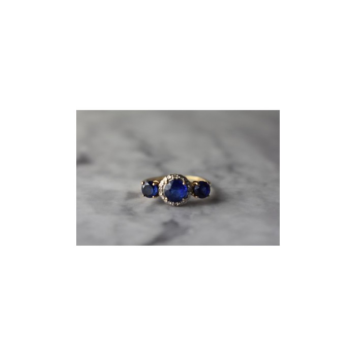 10K YELLOW GOLD LONDON BLUE TOPAZ & DIAMONDS RING SIZE 6.5