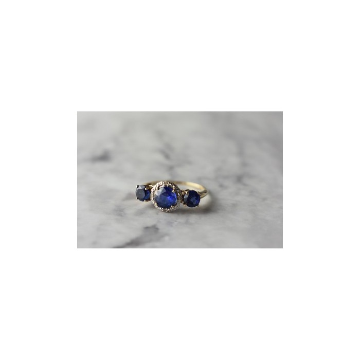 10K YELLOW GOLD LONDON BLUE TOPAZ & DIAMONDS RING SIZE 6.5