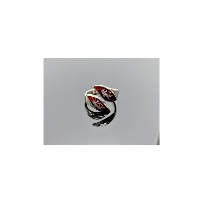 925 Sterling Siamese Silver Enamel Ring Size 5.5 (adjustable)