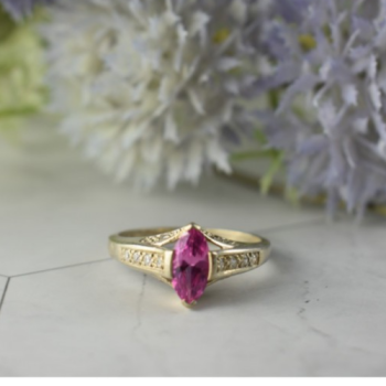 925 Sterling Silver Pink Spinel & CZ Ring Size 11
