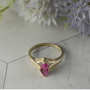 925 Sterling Silver Pink Spinel & CZ Ring Size 11