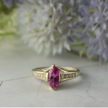 925 Sterling Silver Pink Spinel & CZ Ring Size 11