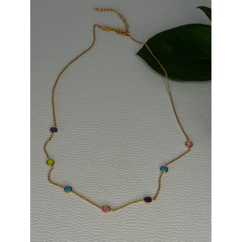 925 Sterling Silver Gold Plated Gemstones Necklace Length 15/16.5 inch