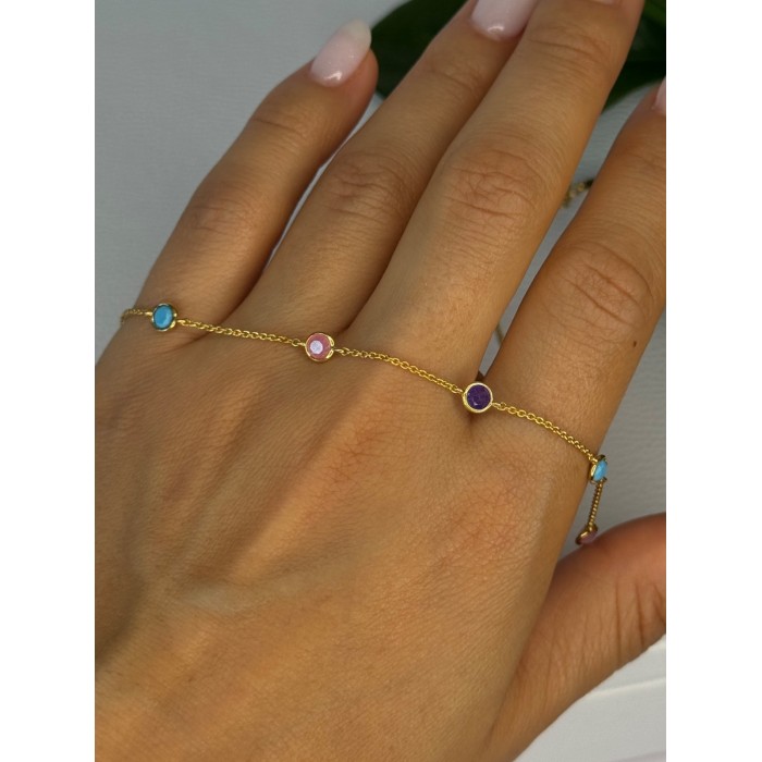 925 Sterling Silver Gold Plated Gemstones Necklace Length 15/16.5 inch