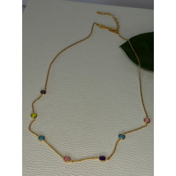 925 Sterling Silver Gold Plated Gemstones Necklace Length 15/16.5 inch