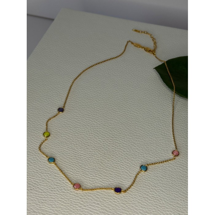 925 Sterling Silver Gold Plated Gemstones Necklace Length 15/16.5 inch