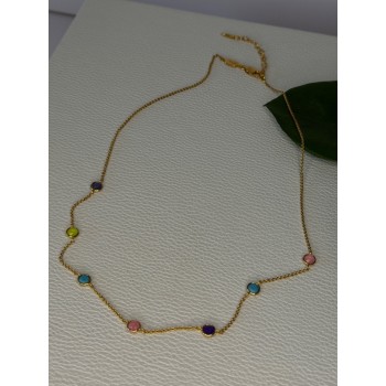 925 Sterling Silver Gold Plated Gemstones Necklace Length 15/16.5 inch