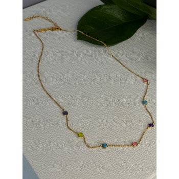 925 Sterling Silver Gold Plated Gemstones Necklace Length 15/16.5 inch