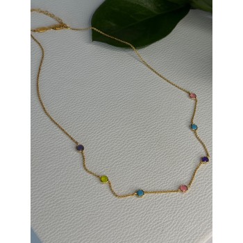 925 Sterling Silver Gold Plated Gemstones Necklace Length 15/16.5 inch