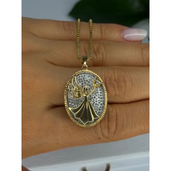 925 Sterling Silver Gold Plated Angel Cz Necklace Length 19.5 inch