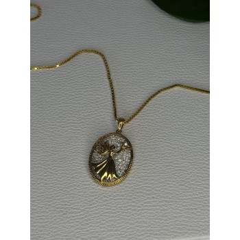 925 Sterling Silver Gold Plated Angel Cz Necklace Length 19.5 inch