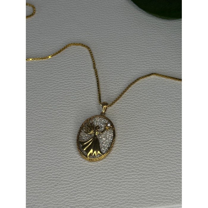 925 Sterling Silver Gold Plated Angel Cz Necklace Length 19.5 inch