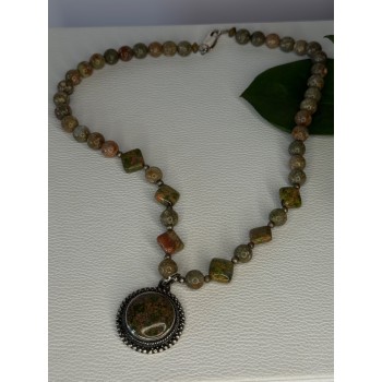 Vintage 925 Sterling Silver Unakite Necklace Length 17 inch