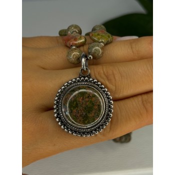 Vintage 925 Sterling Silver Unakite Necklace Length 17 inch