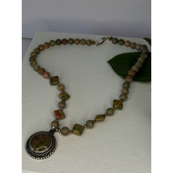 Vintage 925 Sterling Silver Unakite Necklace Length 17 inch
