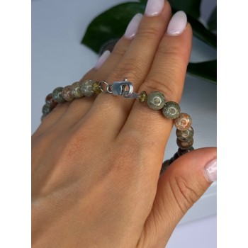 Vintage 925 Sterling Silver Unakite Necklace Length 17 inch