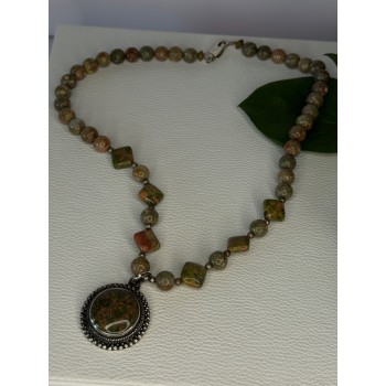 Vintage 925 Sterling Silver Unakite Necklace Length 17 inch