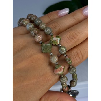 Vintage 925 Sterling Silver Unakite Necklace Length 17 inch