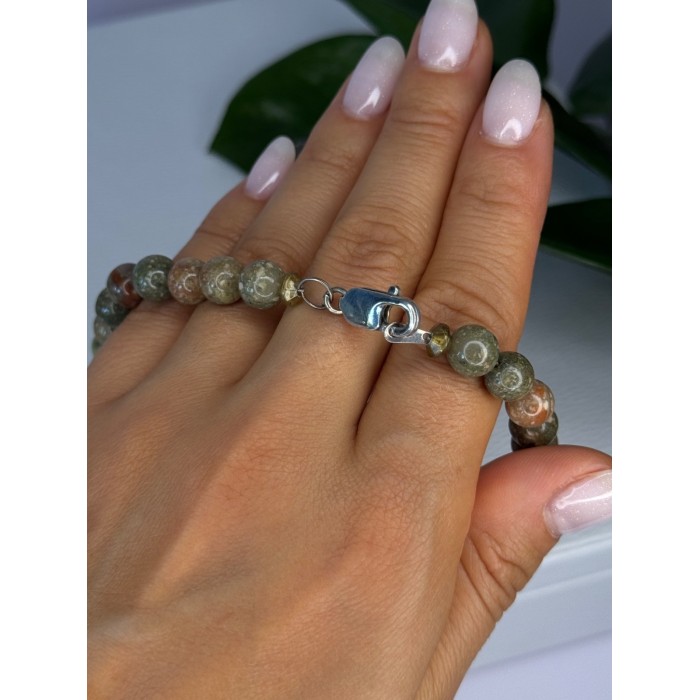 Vintage 925 Sterling Silver Unakite Necklace Length 17 inch