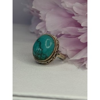 Vintage 925 Sterling Silver Turquoise Ring Size-Able