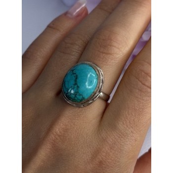 Vintage 925 Sterling Silver Turquoise Ring Size-Able
