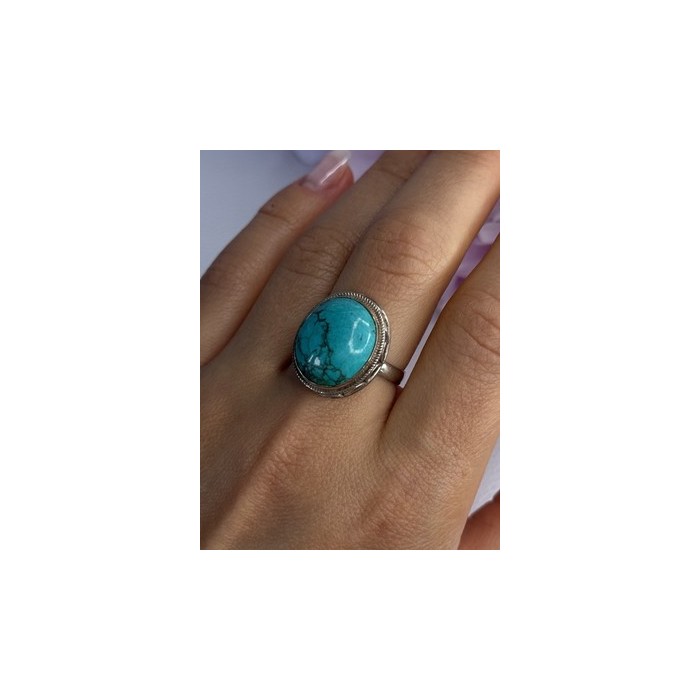 Vintage 925 Sterling Silver Turquoise Ring Size-Able