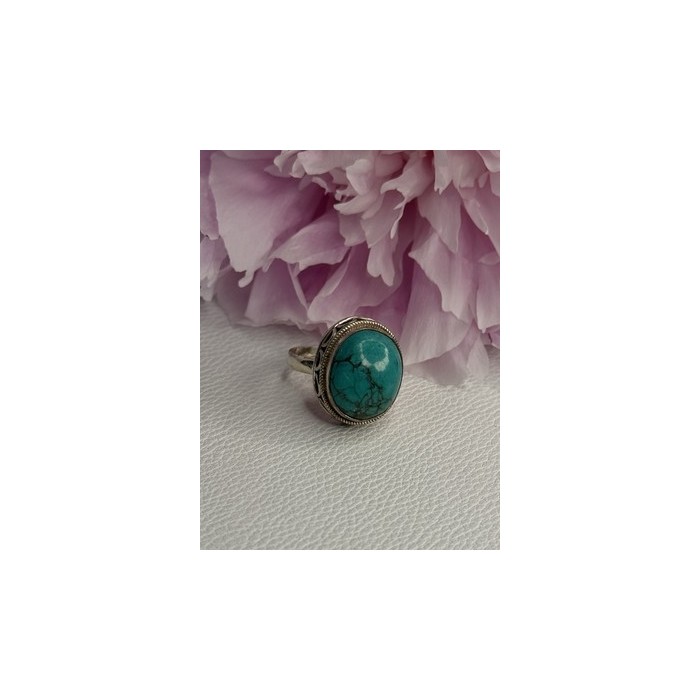 Vintage 925 Sterling Silver Turquoise Ring Size-Able