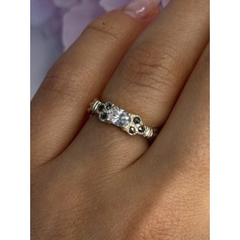 925 Sterling Silver Beryl & Marcasite Ring Size 7