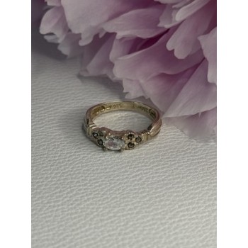 925 Sterling Silver Beryl & Marcasite Ring Size 7