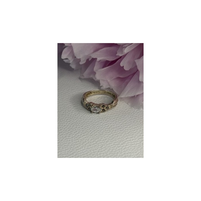 925 Sterling Silver Beryl & Marcasite Ring Size 7