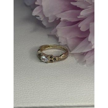 925 Sterling Silver Beryl & Marcasite Ring Size 7