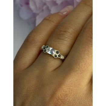 925 Sterling Silver Beryl & Marcasite Ring Size 7