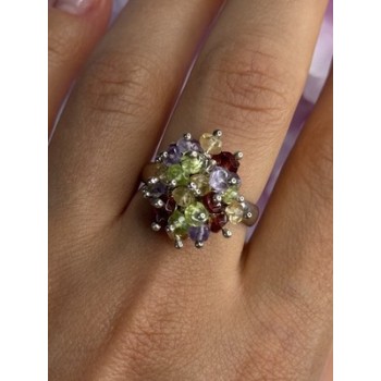 925 Sterling Silver Garnet Amethyst Citrine Peridot Ring Size 9