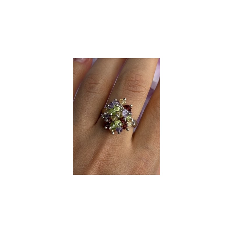 925 Sterling Silver Garnet Amethyst Citrine Peridot Ring Size 9