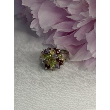 925 Sterling Silver Garnet Amethyst Citrine Peridot Ring Size 9