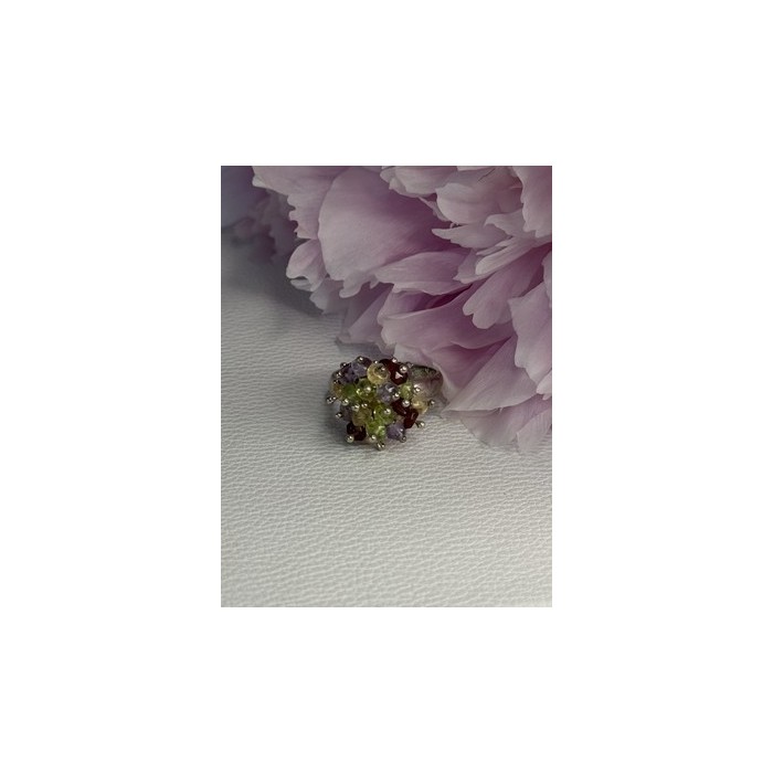 925 Sterling Silver Garnet Amethyst Citrine Peridot Ring Size 9