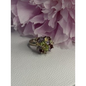 925 Sterling Silver Garnet Amethyst Citrine Peridot Ring Size 9