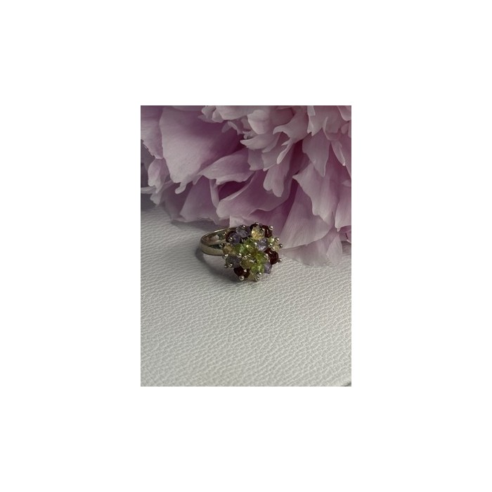 925 Sterling Silver Garnet Amethyst Citrine Peridot Ring Size 9