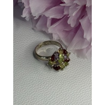 925 Sterling Silver Garnet Amethyst Citrine Peridot Ring Size 9