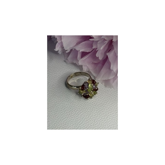 925 Sterling Silver Garnet Amethyst Citrine Peridot Ring Size 9