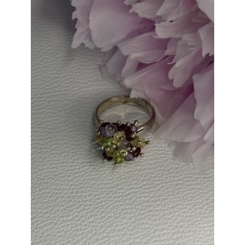 925 Sterling Silver Garnet Amethyst Citrine Peridot Ring Size 9