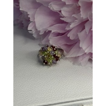 925 Sterling Silver Garnet Amethyst Citrine Peridot Ring Size 9