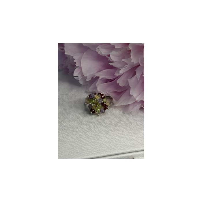 925 Sterling Silver Garnet Amethyst Citrine Peridot Ring Size 9